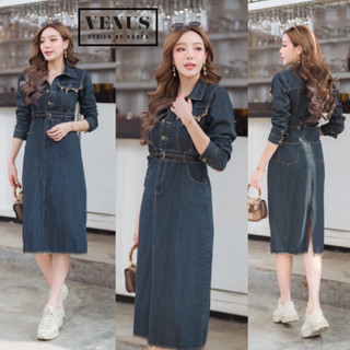 🌈🌿🌼🌺🌸💙🇰🇷 Jeans Long Sleeve Maxi Dress Shirt Belt