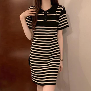 💕Miki-Shop*พร้อมส่ง😍มินิเดรสคอปกแขนสั้นสวยหรู 88063*