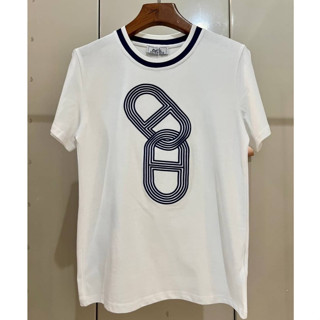 HERMES MAILONS CHAINE DANCRE EMBROIDERED COTTON T-SHIRT เสื้อยืดคอกลมแขนสั้น แบรนด์แอร์เมส