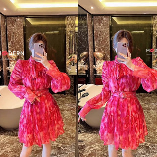 มินิเดรสชีฟองแขนยาว เดรสไปคาเฟ่น่ารักๆ
