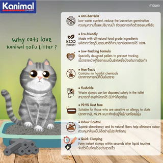 Kanimal Tofu Litter 2 mm. ทรายแมวเต้าหู้ สูตร Classic ไร้ฝุ่น จับตัวเป็นก้อนเร็ว ทิ้งชักโครกได้ สำหรับแมวทุกวัย