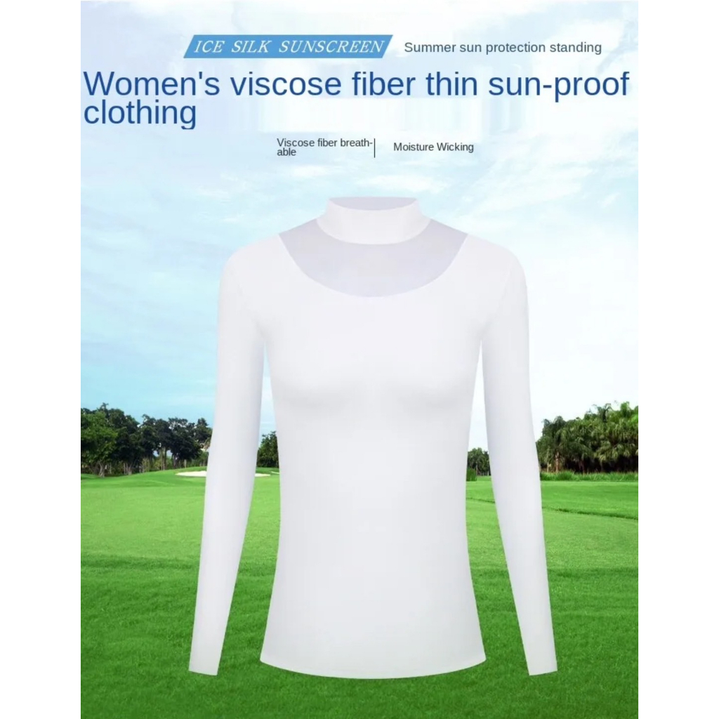 เสื้อกันยูวีผู้หญิง PGM Golf Women's Sun Protection Shirt Ice Silk O-Neck Collar Summer Breathable Quick-Drying YF309