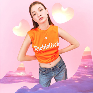 RICHIERICH By TandT - RITZY ORANGE T-shirt - RICHIE RICH LOGO PRINTED COTTON JERSEY SLEEVELESS T-SHIRT เสื้อยืดแขนกุด