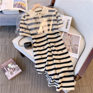 Polo dress ชุดเดรสสั้นทรงโปโลลายทาง ลายขวาง