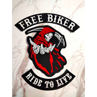 ตัวรีดติดเสื้อขนาดใหญ่ Set Free Biker (1set/3pcs) ตกแต่งเสื้อผ้า แจ๊คเก็ตยีนส์ Hipster Embroidered Iron On Sew on