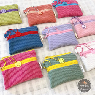 Double zipper wallet กระเป๋าตังค์ลูกฟูก แถมฟรีห่วง+ตัวห้อย(สุ่มสีสุ่มแบบ)