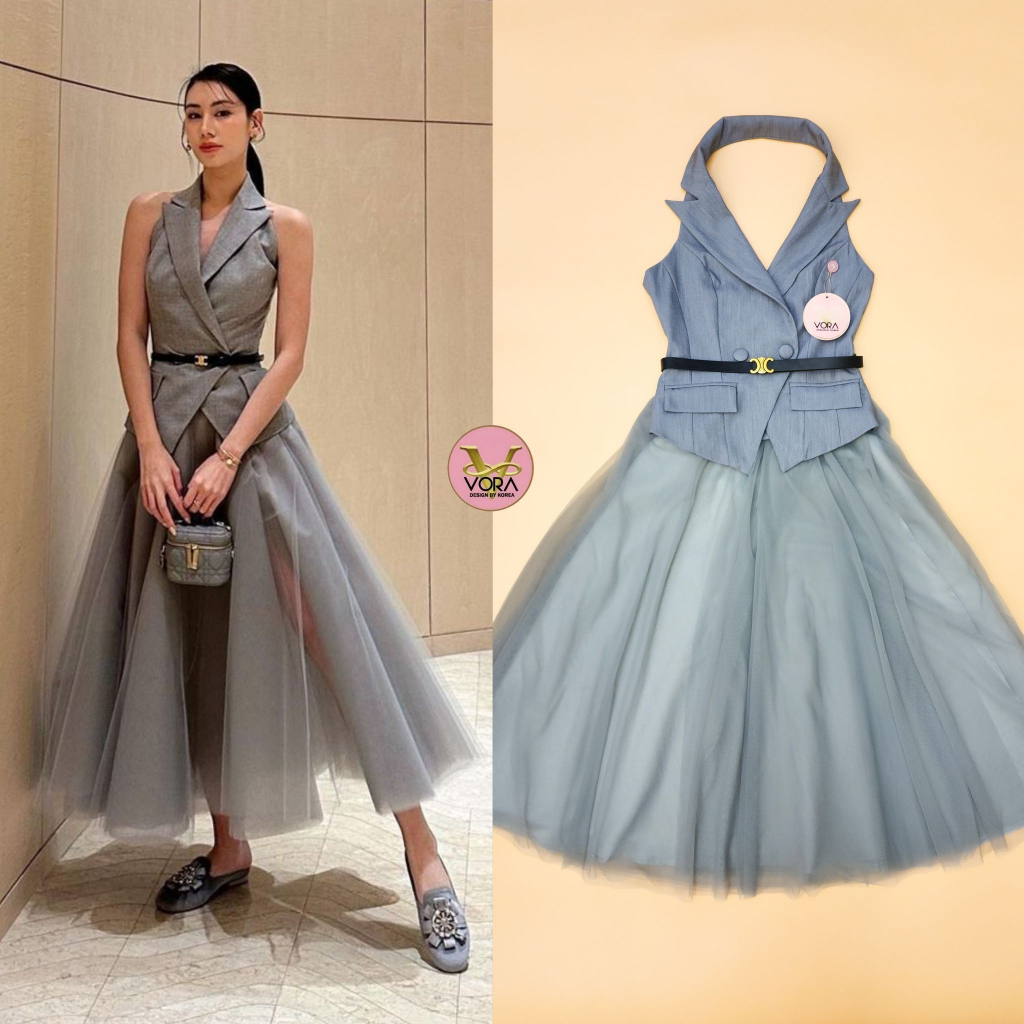 VR-Set คล้องคอแขนกุด คอปก​ติดกระดุมด้านหน้า​แต่งกระเป๋า