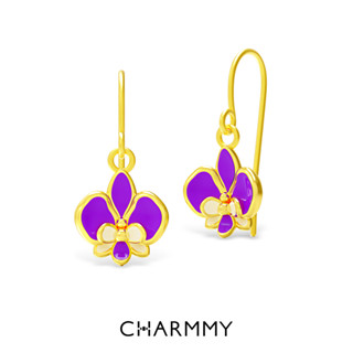 CHARMMY Story of Royal Purple Orchid Earring ต่างหูดอกกล้วยไม้ ทองคำแท้ 99.9% (มีใบรับประกัน)