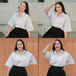 🔸ไซส์ใหญ่🔸 เสื้อนักศึกษาทรงบอย ทรงบอยสาวอวบ [แบบมีเป๋าและไม่มีเป๋า] มีถึงรอบอก56