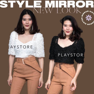 🔖ป้าย MirrorSister เสื้อครอปดอกไม้ 3D น่ารักมาก ZaMZA CRoP TOP ฟู่ฟ่าสุดๆ แพทเทรินเก๋ไก๋ แขนสั้น คอสี่เหลี่ยม อกเว้า สวย