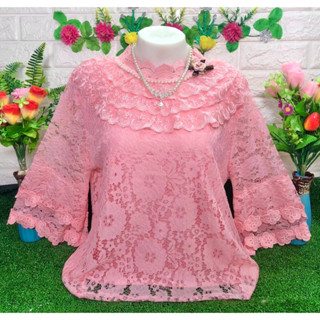 เสื้อลูกไม้ผ้าลื่น รอบอก42-48 นิ้ว