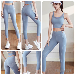 (YOGA-008) กางเกงโยคะขายาว มีกระเป๋าใส่มือถือ เลกกิ้งออกกำลังกายทรงสวย ผ้านิ่มใส่สบาย