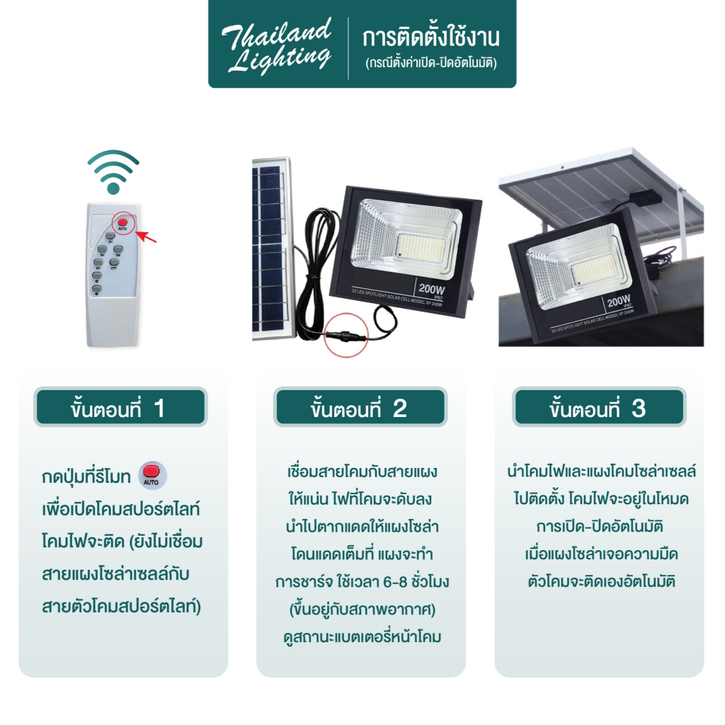สปอร์ตไลท์โซล่าเซลล์แบรนด์แท้ 300W 500W 1000W 2000W ทนแดด รูปที่ 7