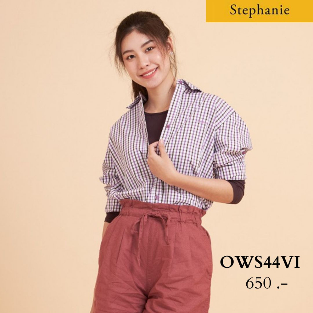 GSP Stephanie เสื้อมีปก แขนยาว ลายตารางสีม่วง (OWS44VI)