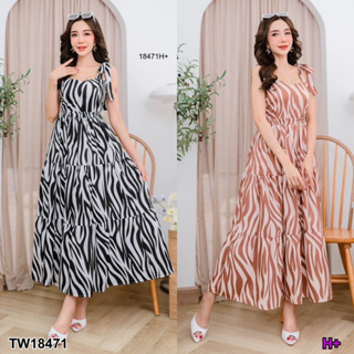 18471 set 2ชิ้น เสื้อสายเดี่ยวผูกไหล่ ลายม้าลาย + กระโปรงยาว set 2 pieces: camisole top with zebra pattern + long skirt