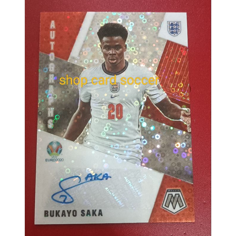 Bukayo Saka card soccer Autograph England panini Euro mosaic 2020