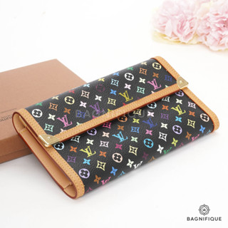 LOUIS VUITTON SARAH WALLET LONG BLACK MONOGRAM MULTICOLOR CANVAS GHW