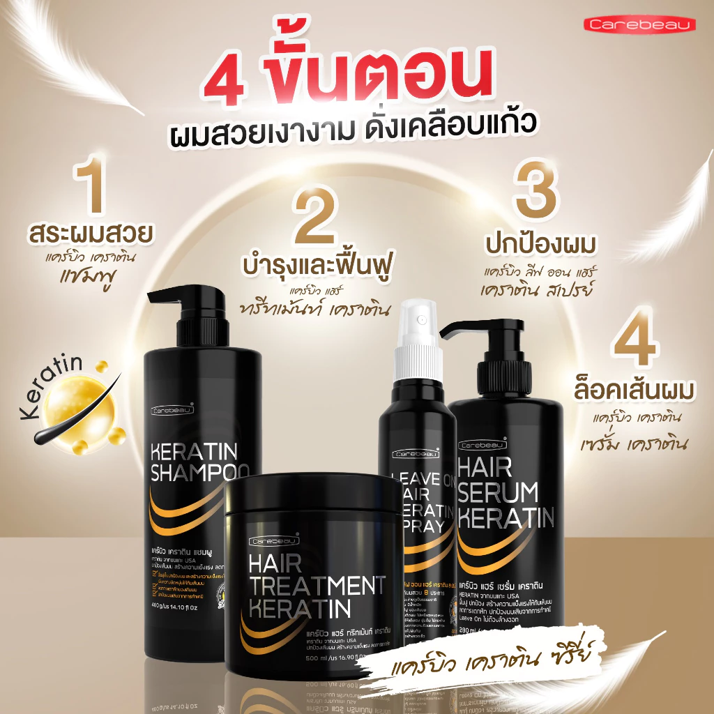*แคร์บิว* 🔆เคราติน เคลือบแก้ว Carebeau Hair Keratin >เลือกได้ ทรีทเมนท์, แชมพู, เซรั่ม< (Treatment, Shampoo, Serum)