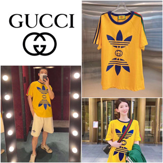 เสื้อยืดแขนสั้น Gucci x Adidas สีเหลือง สกรีนลายโลโก้