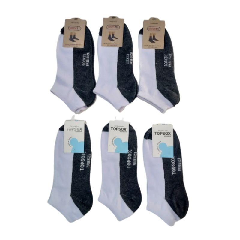 ถุงเท้าข้อสั้นสีขาวพื้นเทา ยกแพ็คถูกๆ ยกโหล12คู่ ป้ายsocksyและTopsox