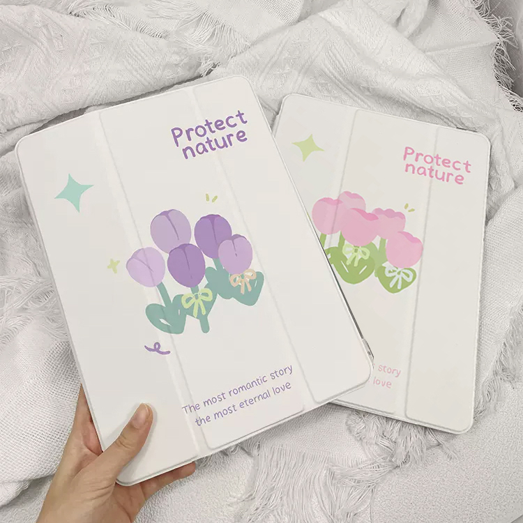 ✨พร้อมส่ง✨เคสไอแพด pro11 2024 Air7/6 Gen9 Air8 11 Air5 เคสiPad ดอกทิวลิปสีม่วง Gen8 Air4 Case iPad ราคา ถูกที่สุด ดีลบีเคเค
