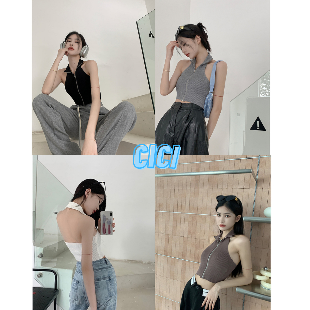 ส่งทันที Cici(NO. 8903)เสื้อไหมพรมคล้องคอ เว้าหลังคอปกซิปหน้าผ้าร่อง สวยปังมากกสาวแซ่บสาวฝอสุดๆ