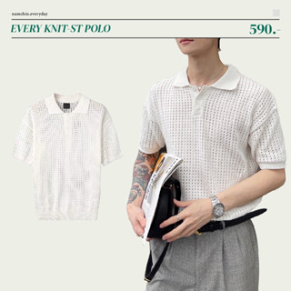 EVERY KNIT-ST POLO เสื้อโปโลผ้าไหมพรมฉลุ