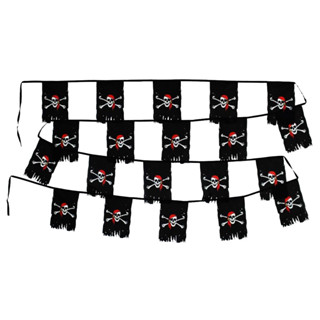 ธงราวโจรสลัด ยาว 8m. ธงราว โจรสลัด ธงโจรสลัด หัวกะโหลก Red Bandana Tattered Pirate Ghost String Flag Decoration