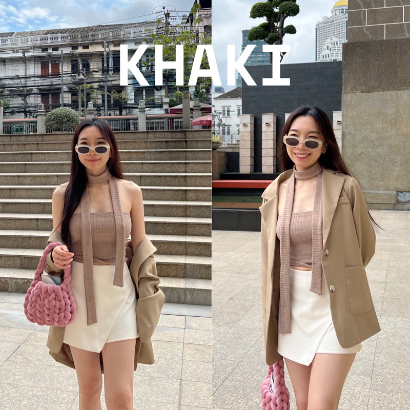 🌼 ส่งต่อ เกาะอก+ผ้าพันคอ สีกากีจาก uiui.stuffs