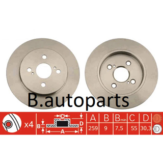 จานเบรคหลัง TOYOTA VIOS YARIS E G S NCP90 1.3 1.5 2007-2012 NSP130 NCP150 2013- RUNSTOP /คู่