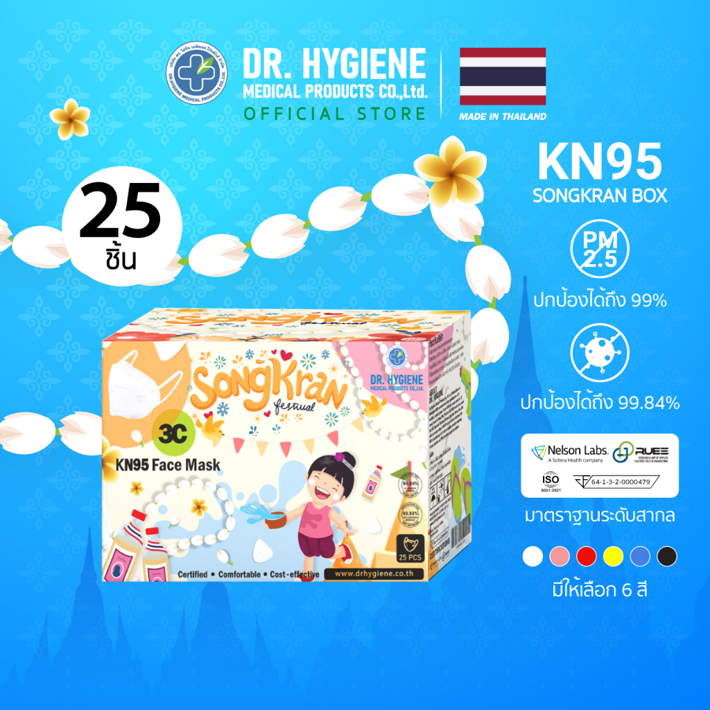 กล่องสงกรานต์ 25 ชิ้น Dr. Hygiene หน้ากากKN95 หน้ากาก PM2.5 แมส แมสปิดจมูก หน้ากากทางการแพทย์ หน้ากากกันฝุ่น N95 3D Mask