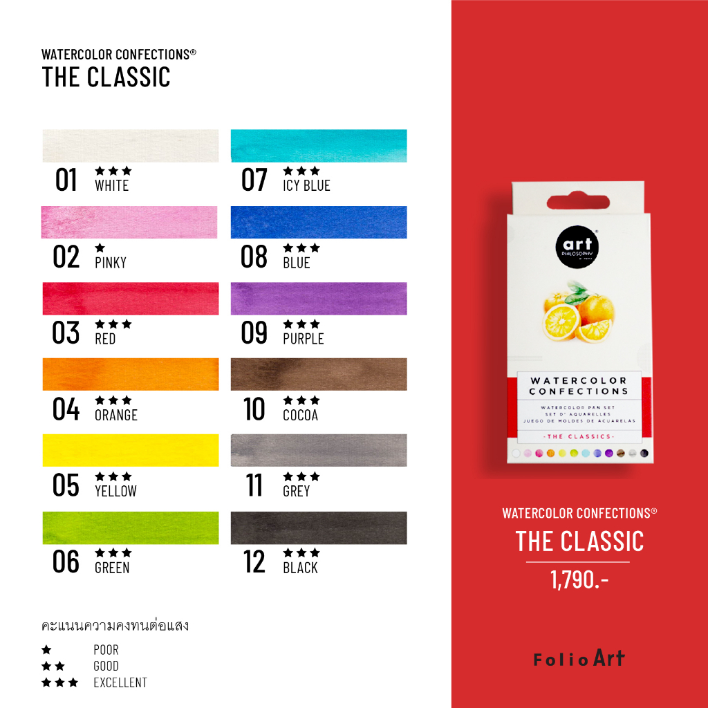 FOLIO ART : Prima Watercolor สีน้ำ Prima รุ่น Classic  สีน้ำสีสดใส เกรดศิลปิน เฉดพิเศษ สีก้อนเม็ดสีละเอียด 899010