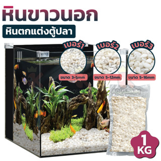 หินขาวนอก กรวดขาว หินจัดสวน หินรองพื้นตู้ปลา หินตกแต่งตู้ปลา ขนาด 1 Kg.