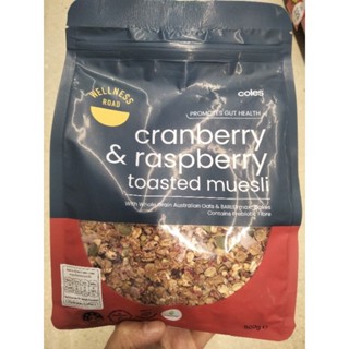 Coles Cranberry&amp;Raspberry Toasted Muesli ธัญพืชจากข้าวโอ๊ตอบกรอบ  500กรัม