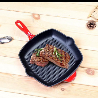 Cast iron enamel steak pot large square striped pot 27cm multi-function frying pan special for frying steak