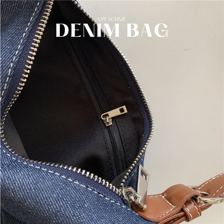 *มีส่งด่วน/ทันที* upeachme(F4) DENIM BAG กระเป๋าสะพายขึ้นไหล่/ครอสบอดี้(แถมสองสาย) เป๋าผ้ายีนส์มินิมอล - รูปที่ 4