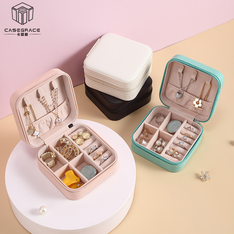 กล่องเครื่องประดับ หนัง PU ผ้ากำมะหยี่ สำหรับใส่ต่างหู สร้อยคอ แบบพกพา สำหรับใส่ต่างหูสร้อยคอ