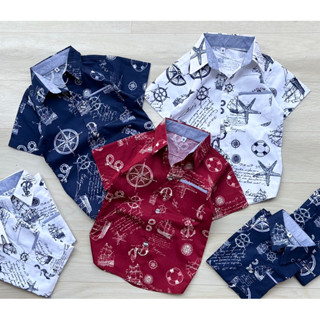 เสื้อเชิ้ตเด็กแขนสั้น วินเทจ+หมีแดง