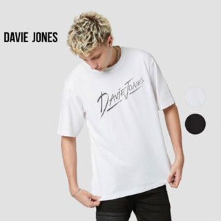 DAVIE JONES เสื้อยืดโอเวอร์ไซส์ พิมพ์ลาย สีขาว สีดำ สีแดง Logo Print Oversize T-Shirt in white black red LG0048WH BK RE