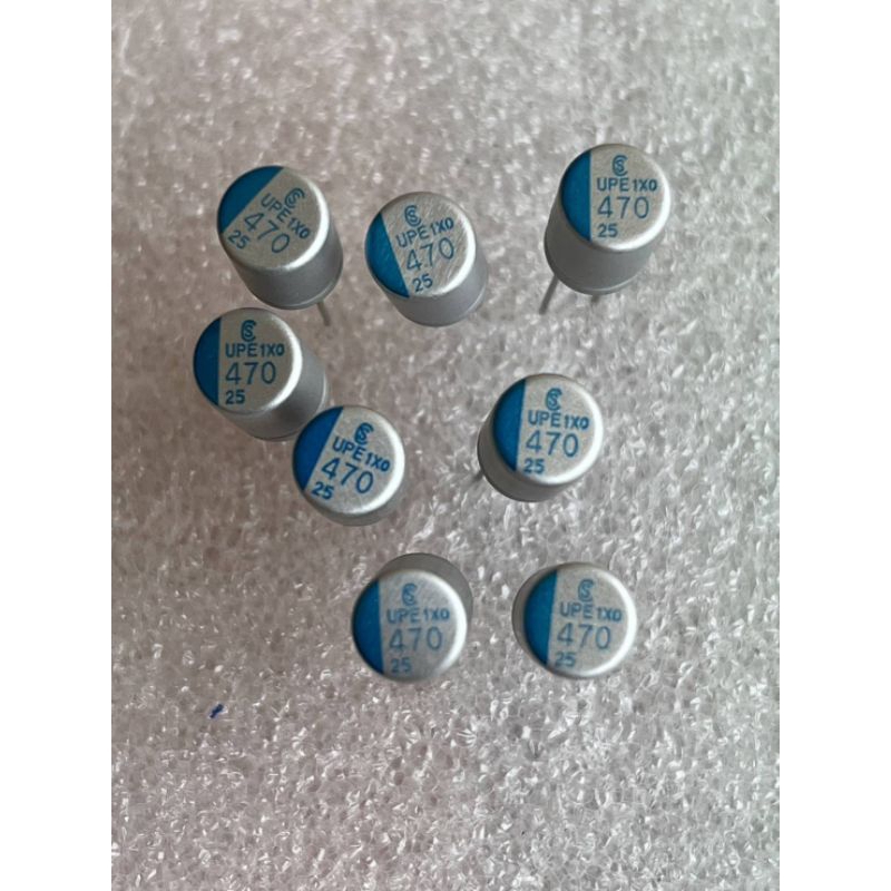 คาปาซิเตอร์ 470UF 25V  470UF 25V ขนาด8x12mm. 470UF 25V 470UF 25V  470UF 25V ตัวสีเงินแถบสีฟ้าสีค้าให