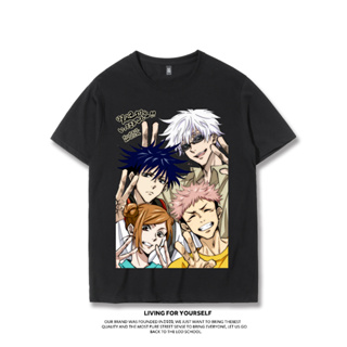 เสื้อยืดผ้าฝ้ายอนิเมะ Jujutsu Kaisen เสื้อยืดแขนสั้น Gojo Satoru สี่คนในเฟรมเดียวกัน