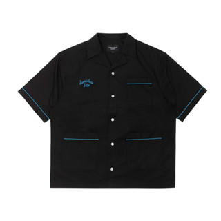 acmé de la vie SCRIPT LOGO OPEN COLLAR Shirt (BLACK)