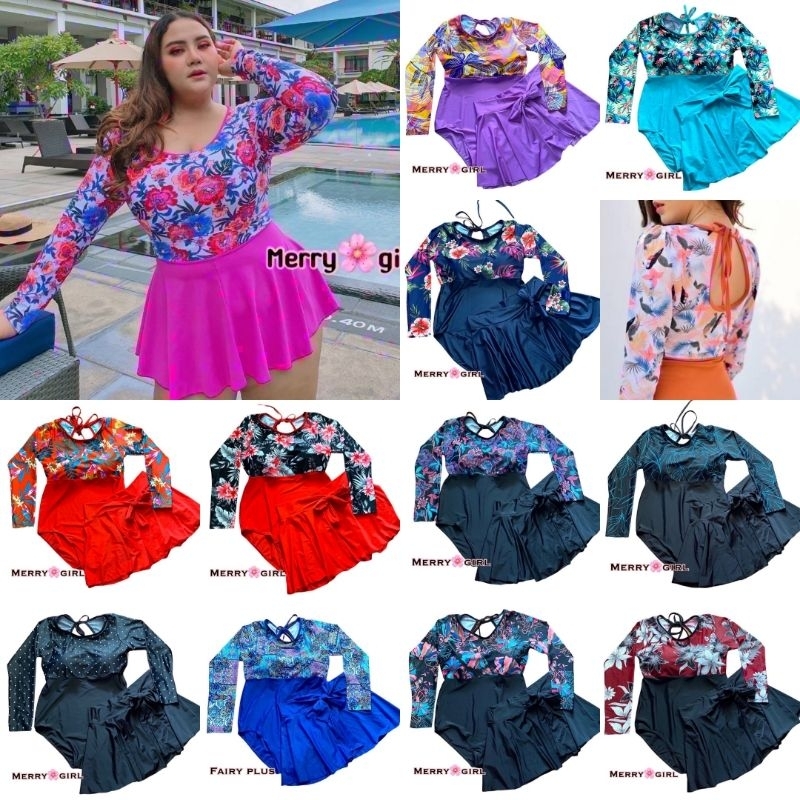MG0108 ป้ายMerry Girl🌸 ไซส์ใหญ่ เซ็ต2ชิ้น ชุดว่ายน้ำ วันพีซ กระโปรง เที่ยวทะเล​ สาวอวบ กระโปรง​ ชายห