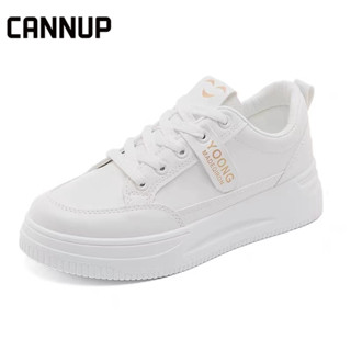 CANNUP รองเท้าผ้าใบ เสริมส้น 5 ซม. สีขาว แฟชั่นสำหรับผู้หญิง 2023ใหม่ CA0915002