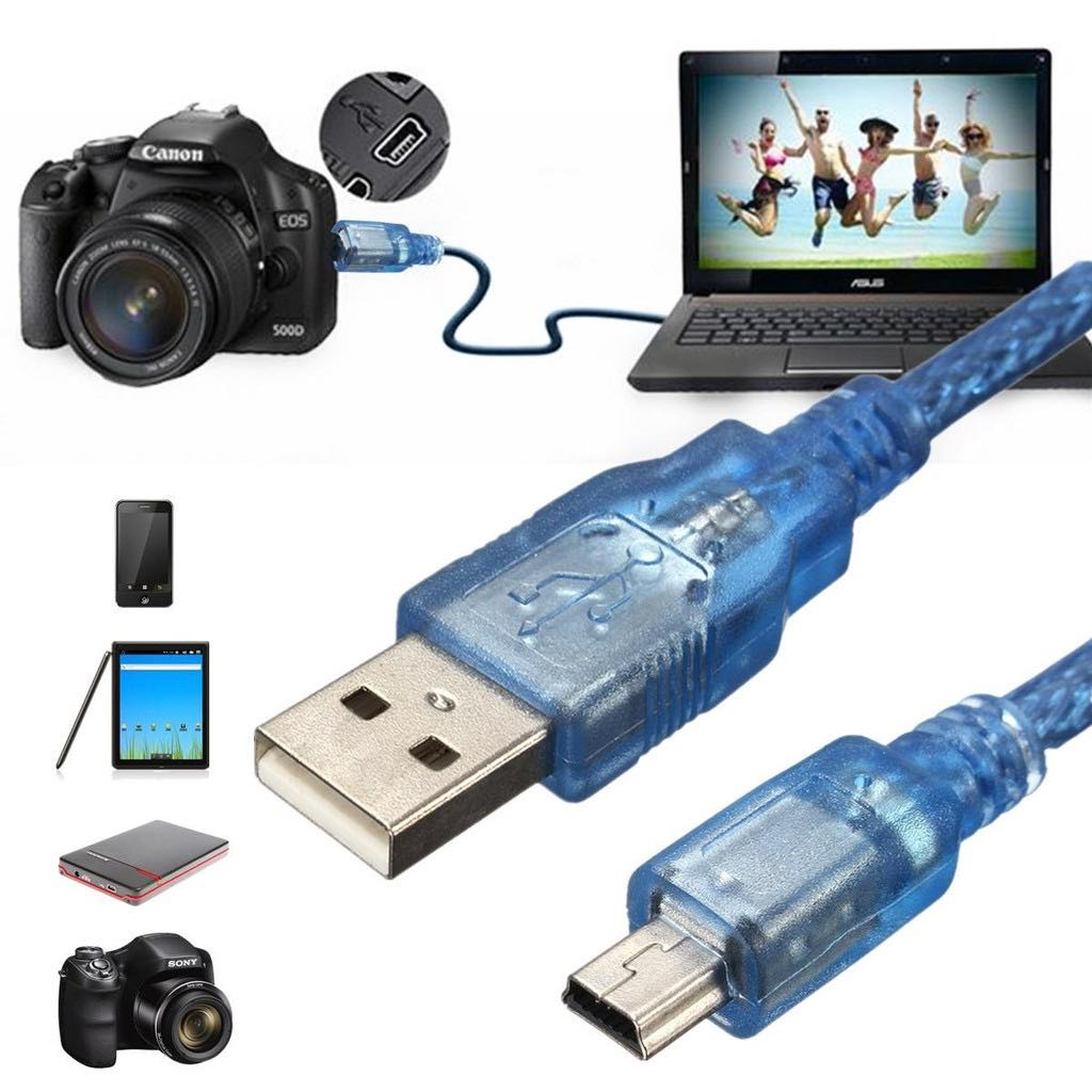 สาย USB TO Mini 5Pin 30cm สีฟ้า USB 2.0 Type A Male to Mini B 5pin Male PC Data Cable Cord Leads Length 30cm