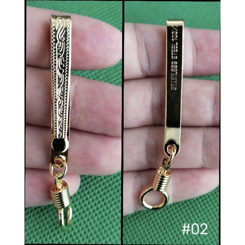 แหนบห้อยพระ สีทอง  <ตะขอเกลียวหมุน> (( สแตนเลสแท้ สีทอง 1ชิ้น )) แข็งแรง ทนทาน🔸มีหลายลายให้เลือก - รูปที่ 2