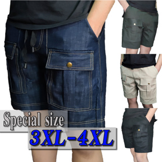 กางเกงขาสั้นผู้ชาย 6 กระเป๋า ทรงวินเทจ  กางเกงไซส์ใหญ่  6 pocket ผ้ายีนส์ ผ้ายืด ไซส์ M - 4XL