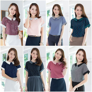 Narinari : MT3519 Short Sleeve Collar Blouse เสื้อทำงาน