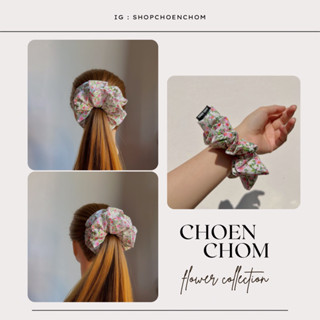 🌷scrunchies :ยางมัดผมโดนัท ยางรัดผม (ขนาดกลาง 5 นิ้ว) ลายดอกกุหลาบ สีชมพู น่ารัก วินเทจ 🌷