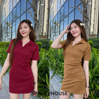 🌈Spinnyhousestudio🌈 เดรสผ้าไหมพรม แซ่บมากก♥️💜🧡💚  งานโปโลไหมพรมไม่มีกระดุม เดรสโปโลทรงสวย  มินิเดรส 🌈 รุ่น แซกโปโล โปโลK